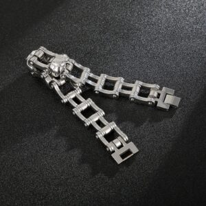 Bracelet Chaîne de Moto Argenté Avec des Têtes de Mort Randy - Mon Bracelet Homme