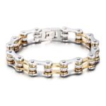 Bracelet Chaîne de Moto Argenté et Doré en Acier Inoxydable et en Zircon - Mon Bracelet Homme