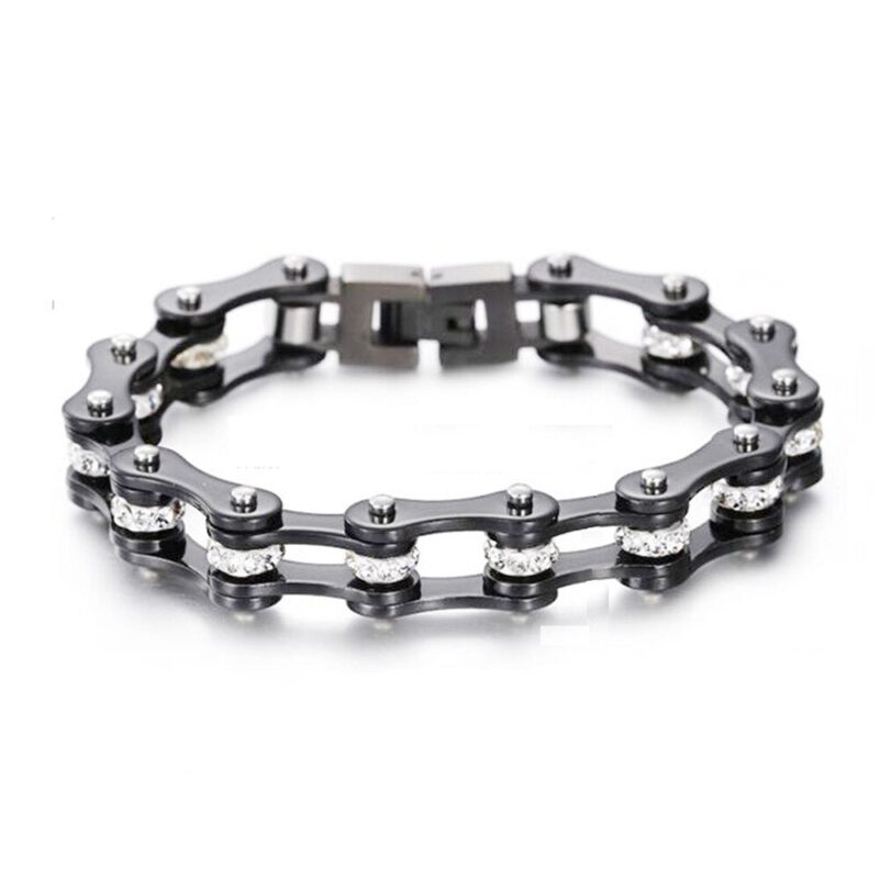 Bracelet Chaîne de Moto Noir en Acier Inoxydable et en Zircon Ronin - Mon Bracelet Homme