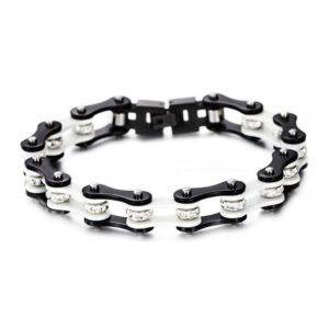 Bracelet Chaîne de Moto Noir et Blanc en Acier Inoxydable et en Zircon Sullivan - Mon Bracelet Homme