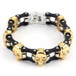 Bracelet Chaîne de Moto Noir et Doré Avec Tête de Mort Trey - Mon Bracelet Homme