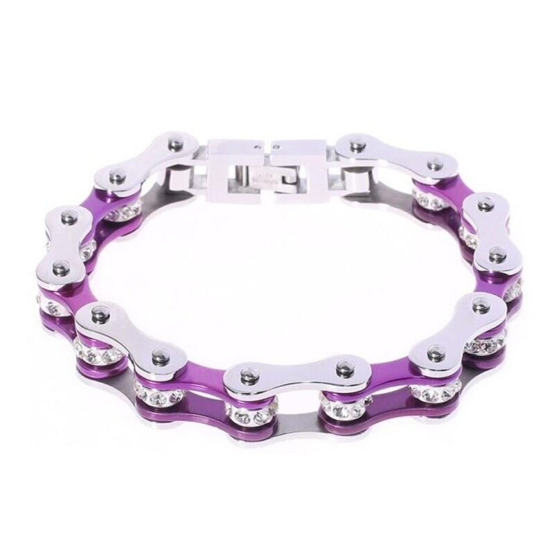 Bracelet Chaîne de Moto Violet en Acier Inoxydable et en Zircon Lincoln - Mon Bracelet Homme