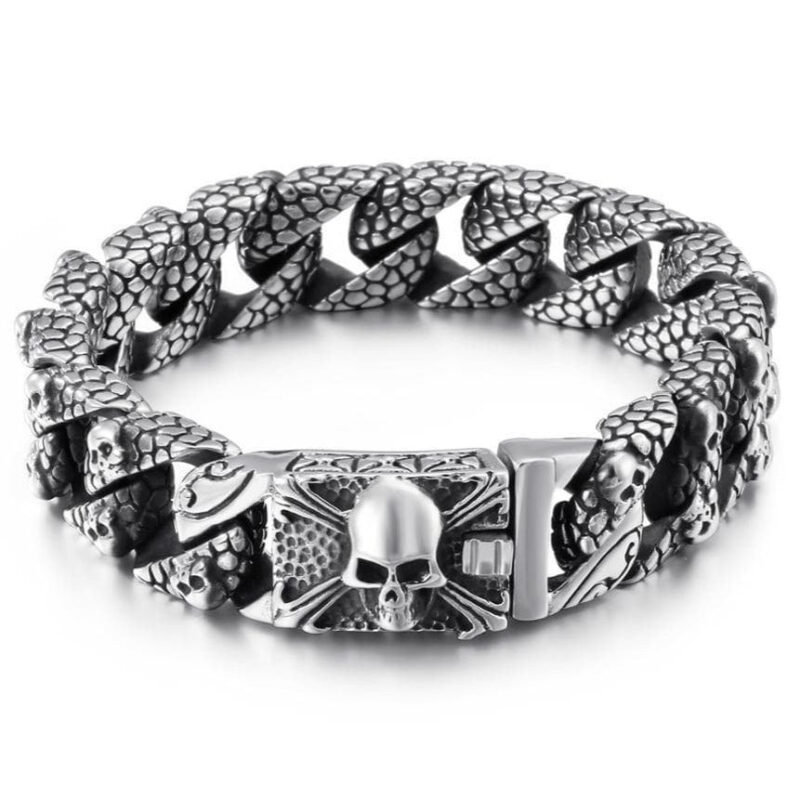 Bracelet Homme Tête de Mort Antique en Acier - Mon Bracelet Homme