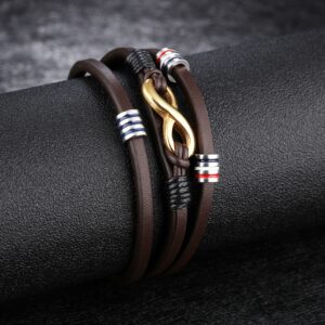 Bracelet infini Marron et Doré en Cuir pour Homme - Mon Bracelet Homme